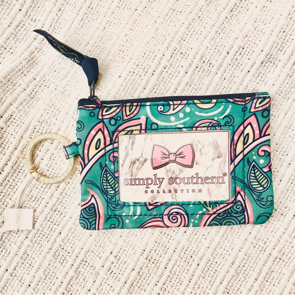 NWT Simply Southern Green Paisley Coin Purse Keychain with ID Window